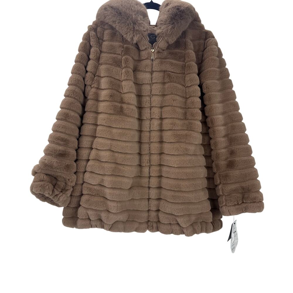 Gallery New York Oversized Hooded Faux-Fur Coat Soft Camel Brown Size 1X NWT - Picture 4 of 10